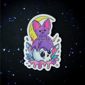 Purple Bat Skull Moon Sticker Spooky Pastel Goth Cute Creepy Punk Scary